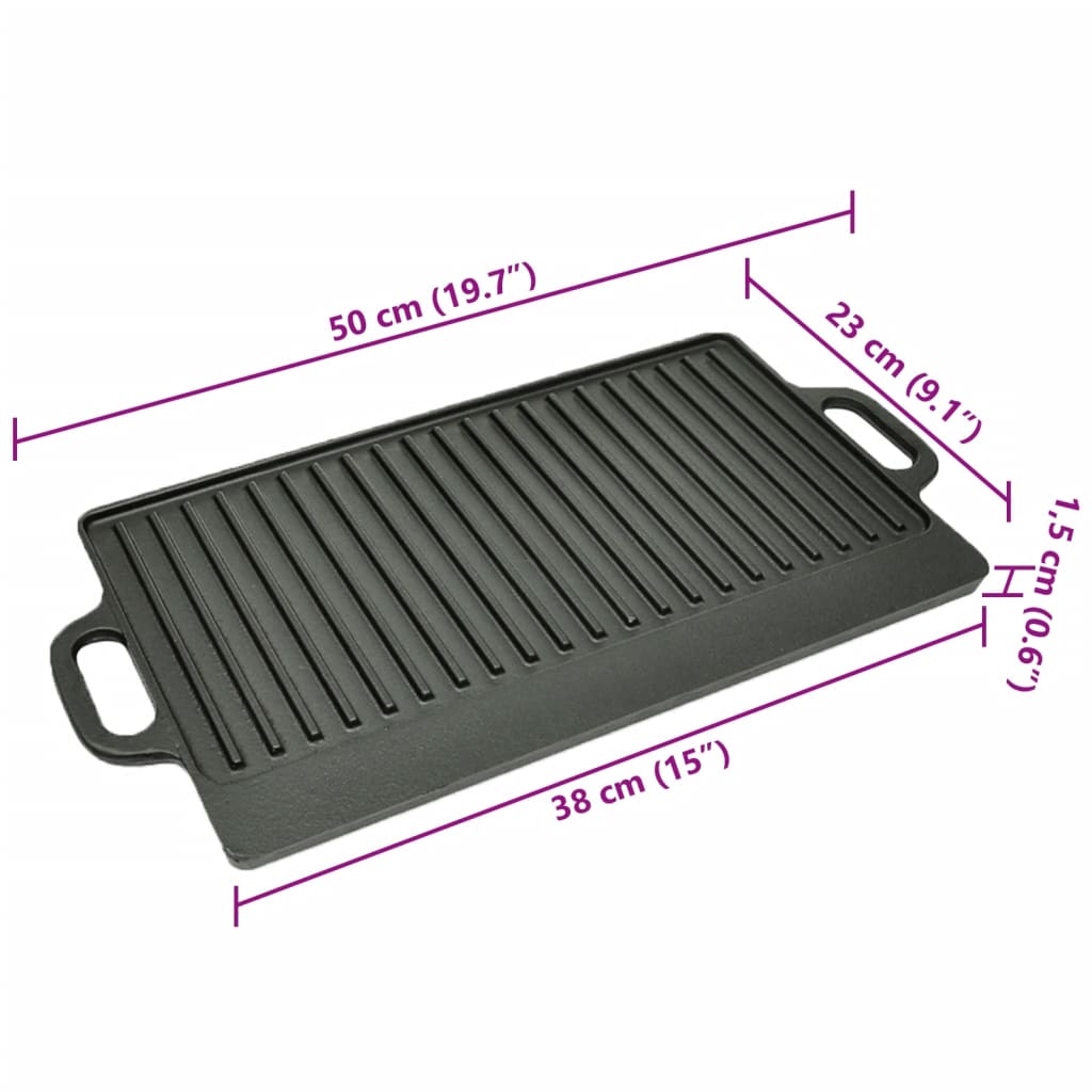 vidaXL Grill Platter Cast Iron Reversible 50x23 cm