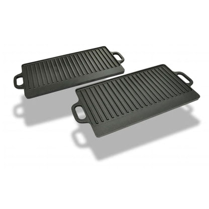 vidaXL Grill Platter 2 pcs Cast Iron Reversible 38x23 cm