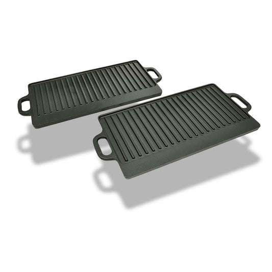 50127 vidaXL Grill Platter 2 pcs Cast Iron Reversible 38x23 cm