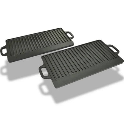 vidaXL Grill Platter 2 pcs Cast Iron Reversible 38x23 cm