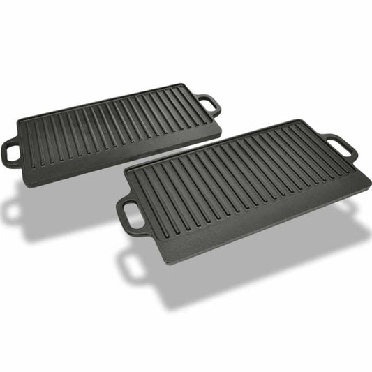50127 vidaXL Grill Platter 2 pcs Cast Iron Reversible 38x23 cm