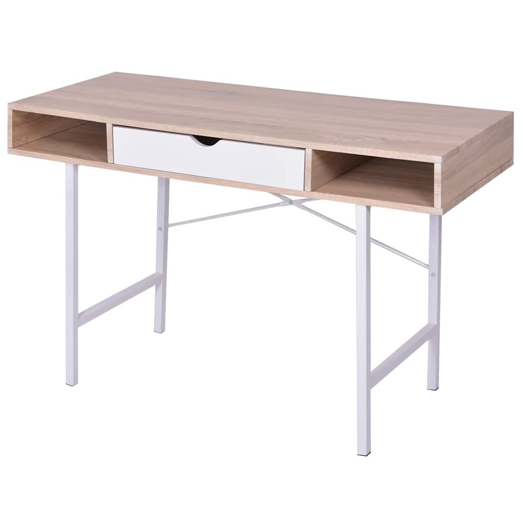 20135 vidaXL Desk with 1 Drawer Oak and White
