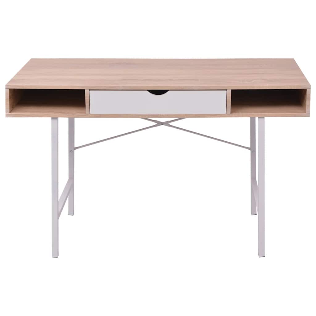 20135 vidaXL Desk with 1 Drawer Oak and White