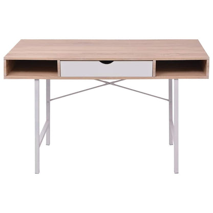 20135 vidaXL Desk with 1 Drawer Oak and White
