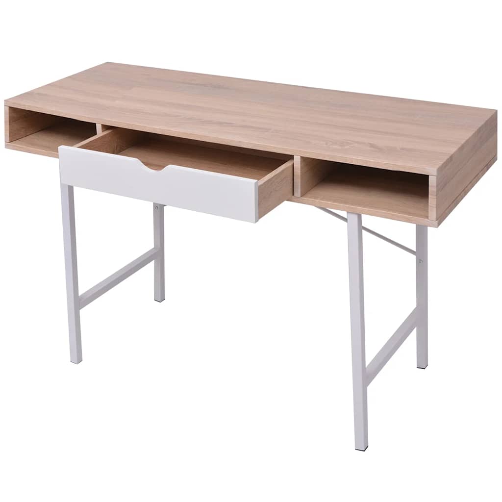 20135 vidaXL Desk with 1 Drawer Oak and White
