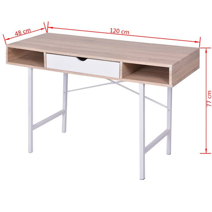 20135 vidaXL Desk with 1 Drawer Oak and White