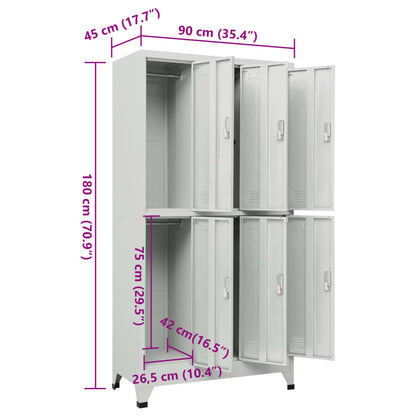 vidaXL Locker Cabinet with 6 Compartments Steel 90x45x180 cm Grey