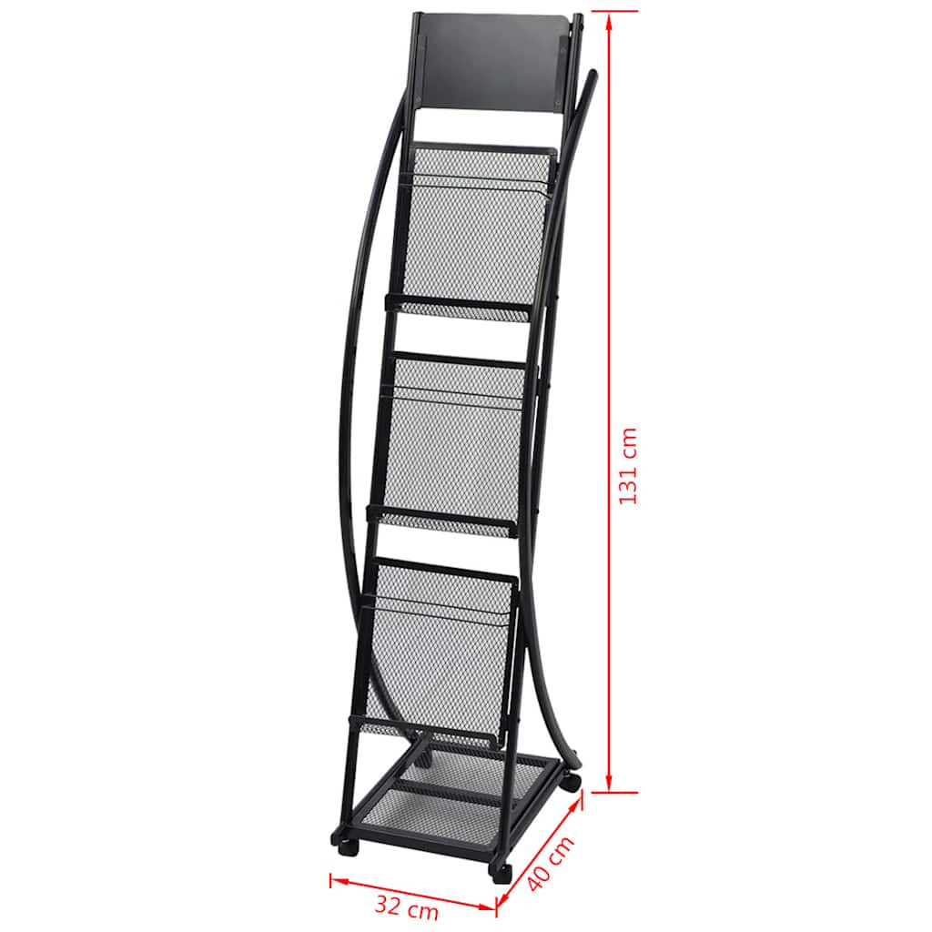 vidaXL Magazine Rack 40x32x131 cm Black A4