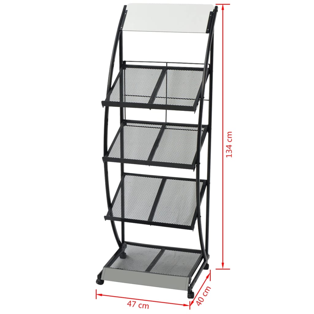 vidaXL Magazine Rack 47x40x134 cm Black and White A4