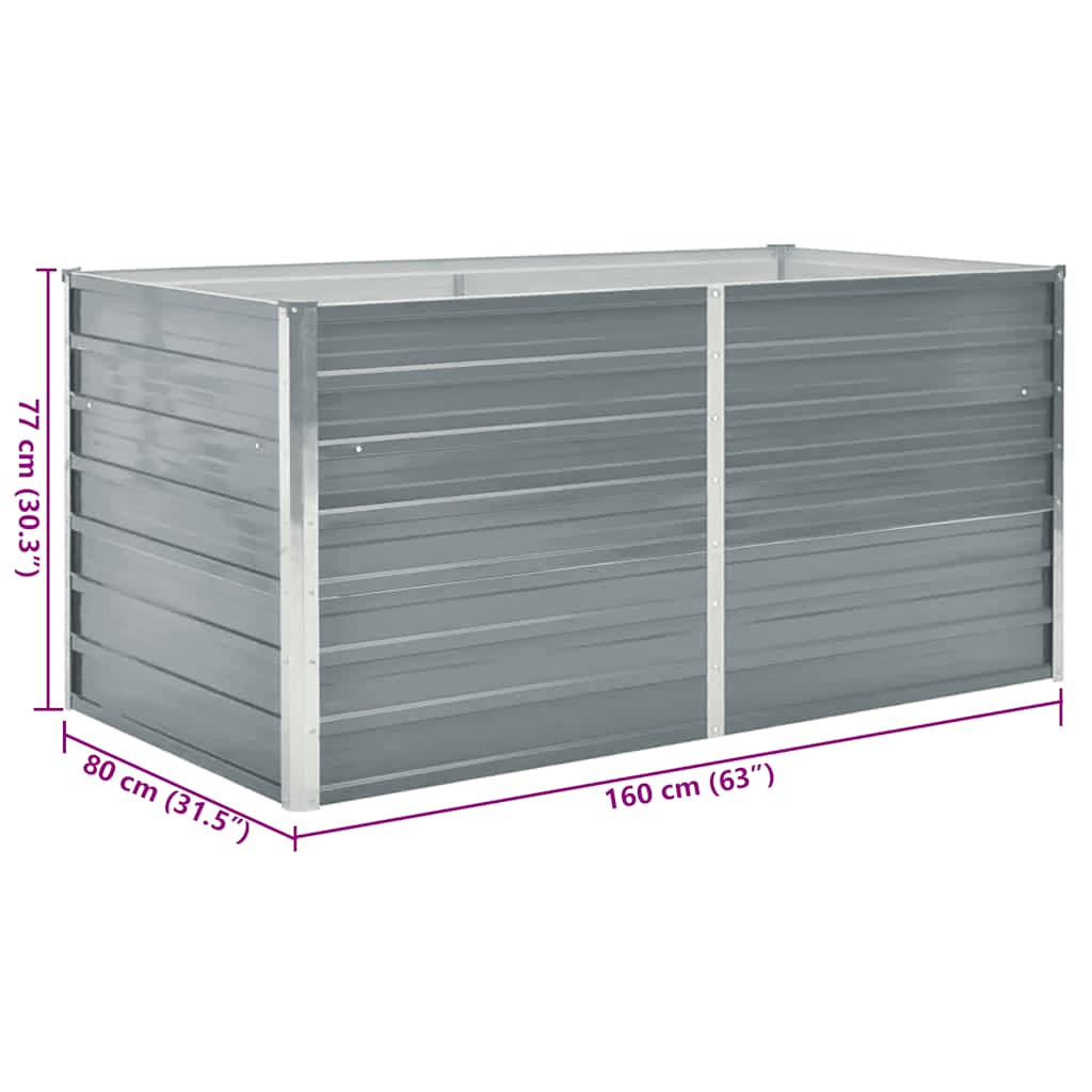 vidaXL Raised Garden Bed 160x80x77 cm Galvanised Steel Grey