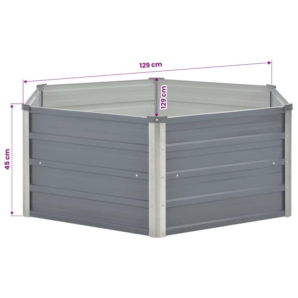 vidaXL Raised Garden Bed 129x129x45 cm Galvanised Steel Grey