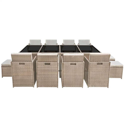 42558 vidaXL 13 Piece Outdoor Dining Set with Cushions Poly Rattan Beige