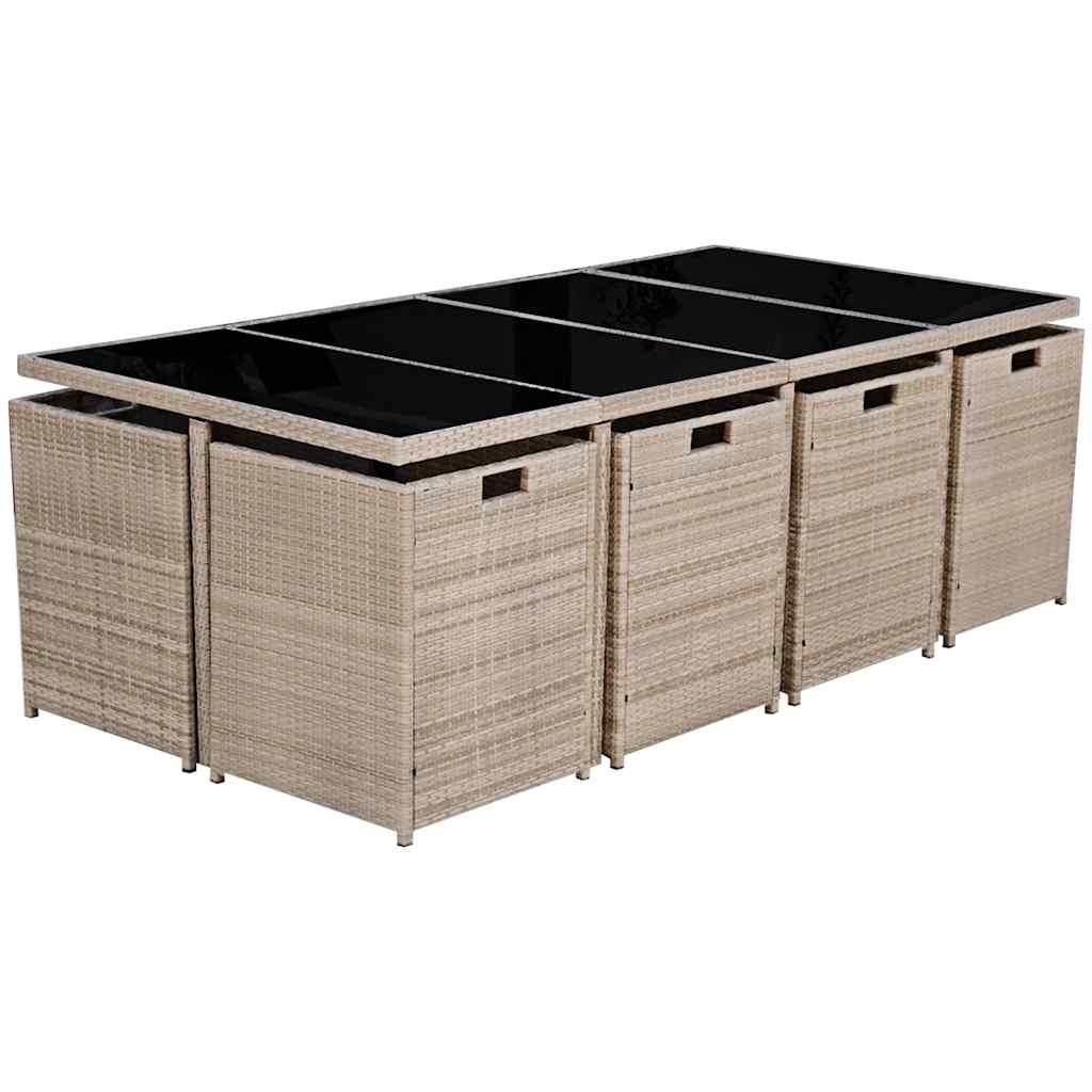 42558 vidaXL 13 Piece Outdoor Dining Set with Cushions Poly Rattan Beige