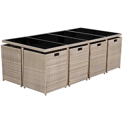 42558 vidaXL 13 Piece Outdoor Dining Set with Cushions Poly Rattan Beige