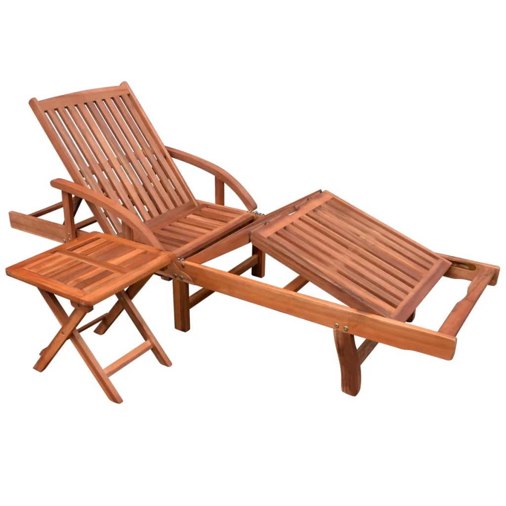 vidaXL Sun Lounger And Table | Brown | Solid acacia wood | Standard | Foldable