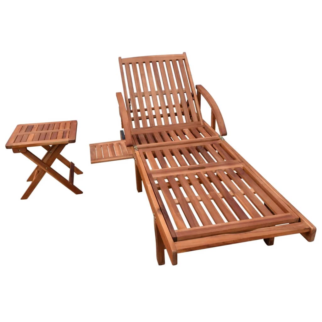 vidaXL Sun Lounger And Table | Brown | Solid acacia wood | Standard | Foldable