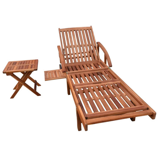 vidaXL Sun Lounger And Table | Brown | Solid acacia wood | Standard | Foldable