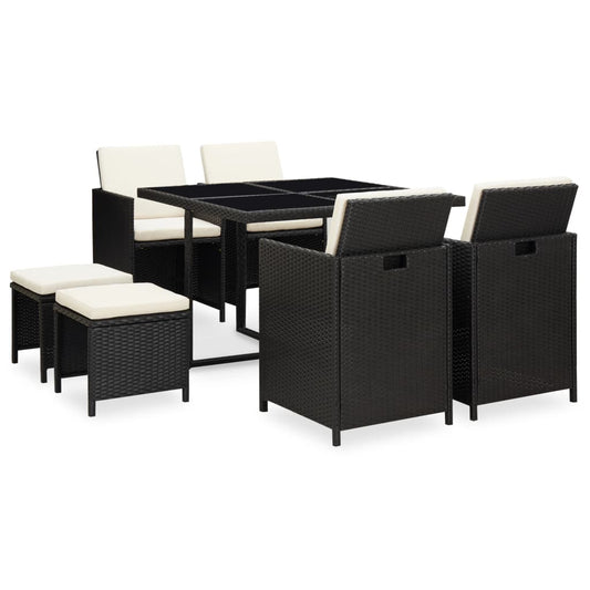 vidaXL Patio Furniture | Black | Steel, PE Rattan, Glass, Polyester