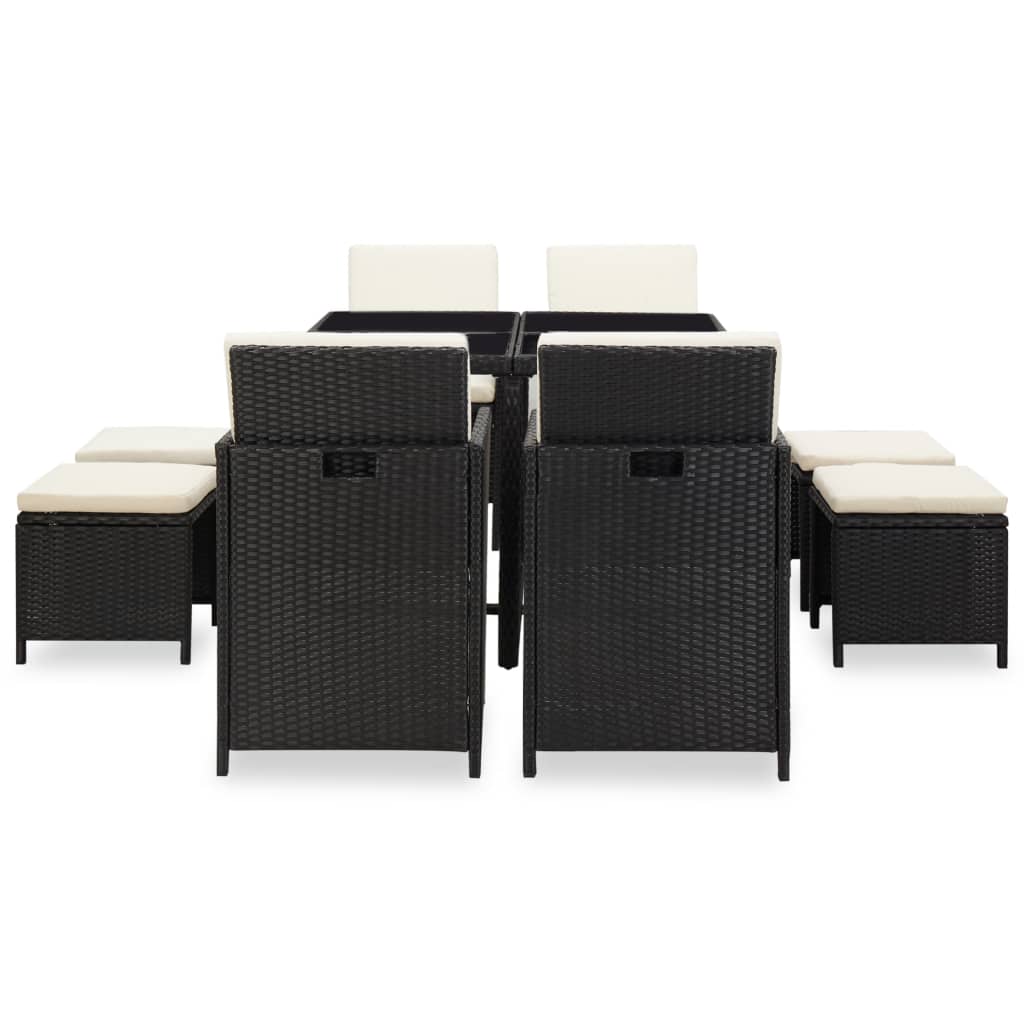 vidaXL Patio Furniture | Black | Steel, PE Rattan, Glass, Polyester