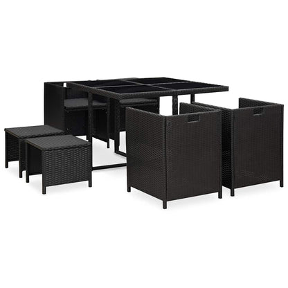 vidaXL Patio Furniture | Black | Steel, PE Rattan, Glass, Polyester