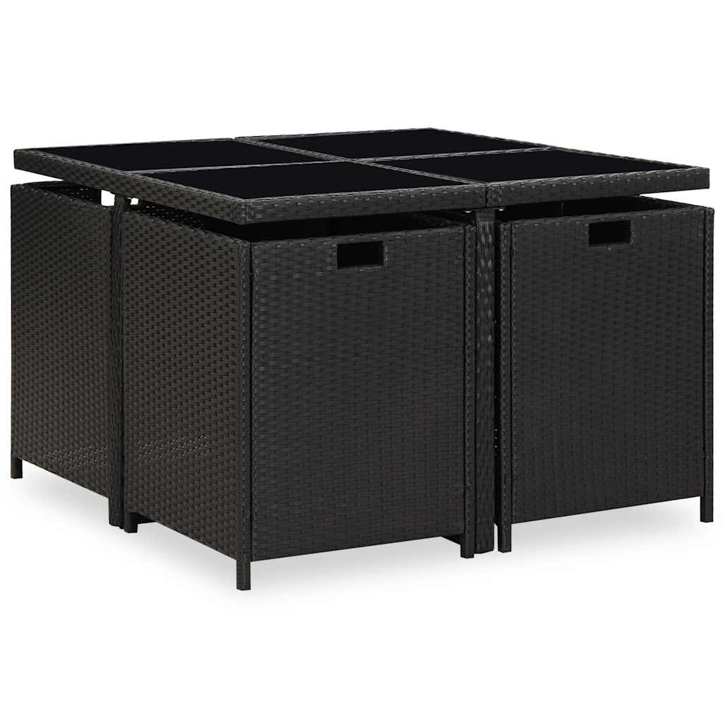 vidaXL Patio Furniture | Black | Steel, PE Rattan, Glass, Polyester
