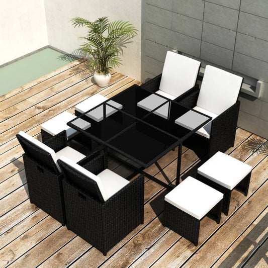 vidaXL Patio Furniture | Black | Steel, PE Rattan, Glass, Polyester