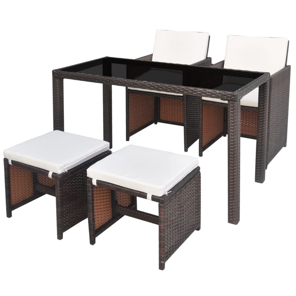 vidaXL Patio Furniture | Brown | Steel, PE Rattan, Glass, Polyester | Medium