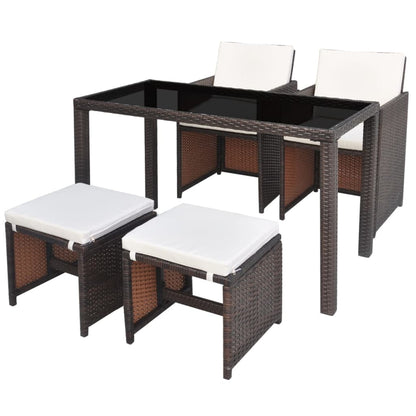 vidaXL Patio Furniture | Brown | Steel, PE Rattan, Glass, Polyester | Medium
