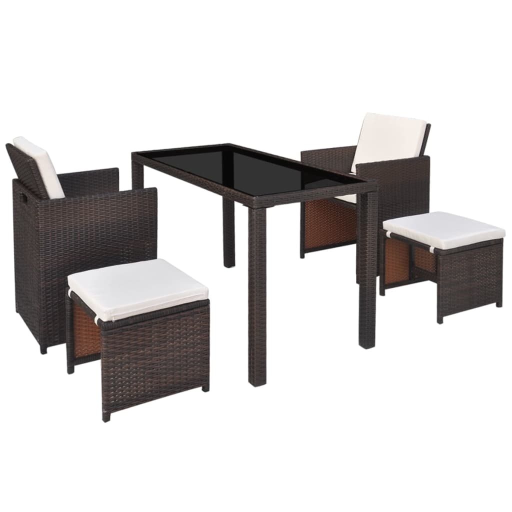 vidaXL Patio Furniture | Brown | Steel, PE Rattan, Glass, Polyester | Medium