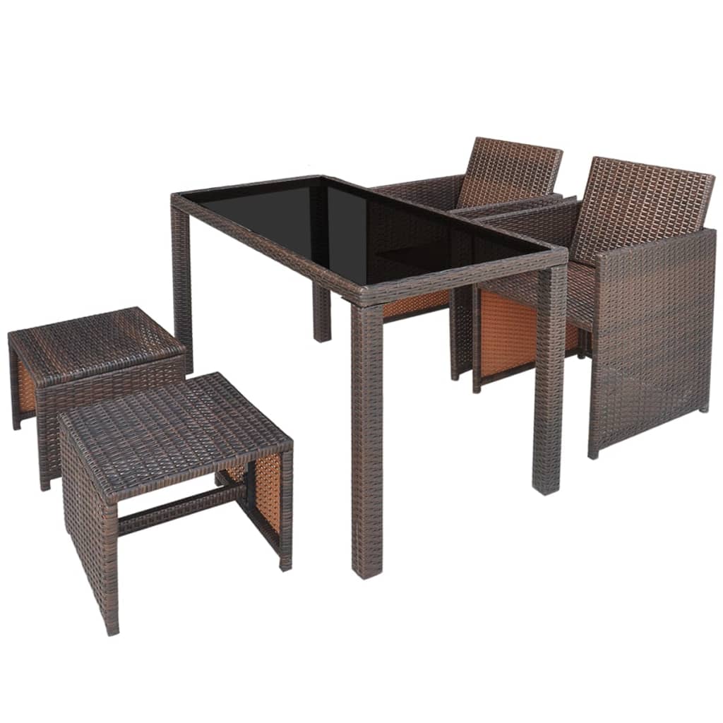 vidaXL Patio Furniture | Brown | Steel, PE Rattan, Glass, Polyester | Medium