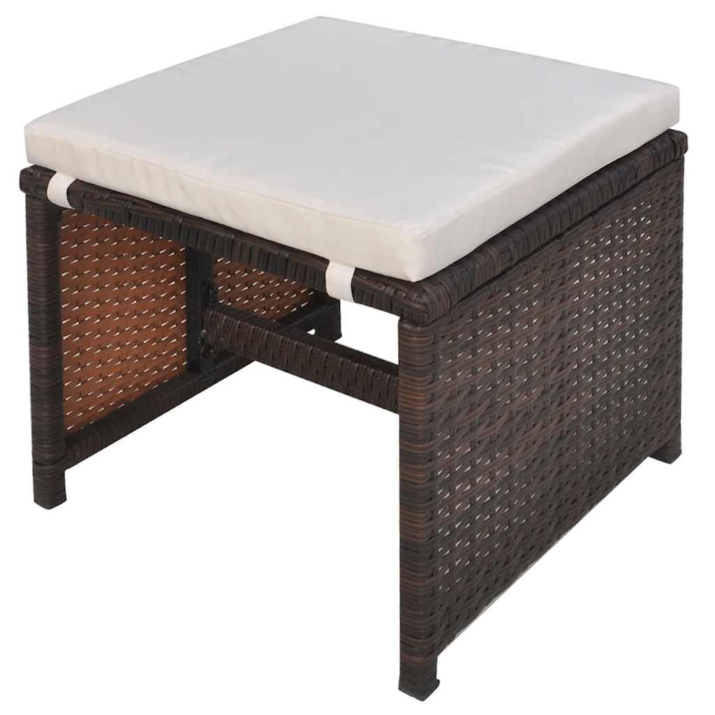 vidaXL 5 Piece Outdoor Dining Set with Cushions Poly Rattan Brown