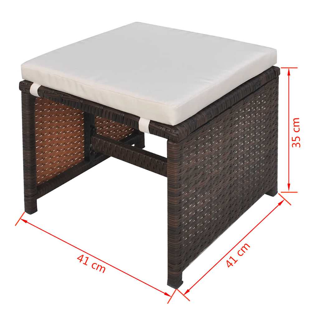 vidaXL 5 Piece Outdoor Dining Set with Cushions Poly Rattan Brown