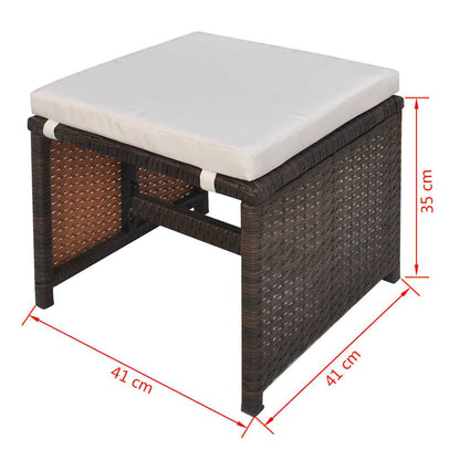vidaXL 5 Piece Outdoor Dining Set with Cushions Poly Rattan Brown