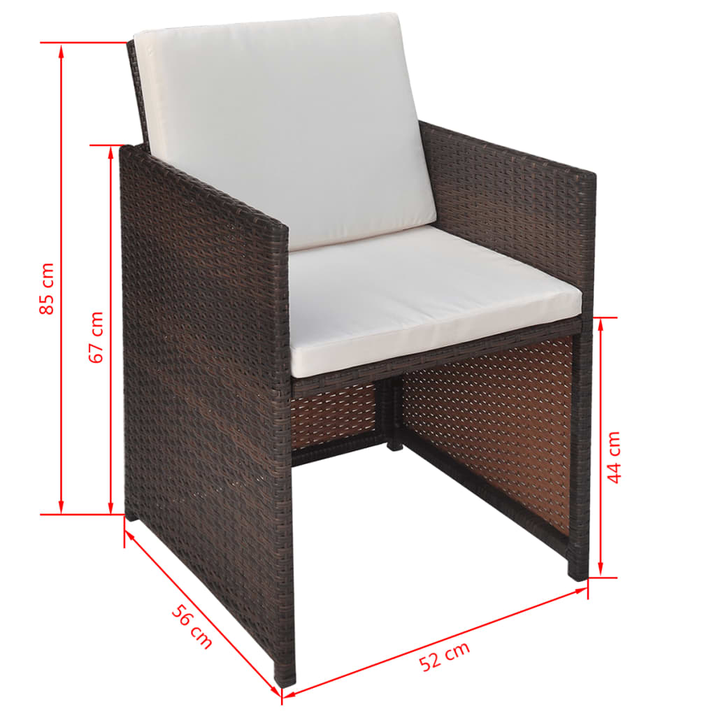 vidaXL Patio Furniture | Brown | Steel, PE Rattan, Glass, Polyester | Medium