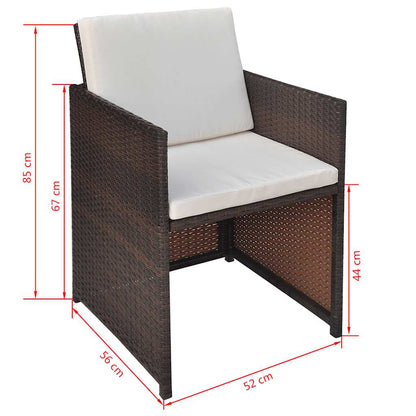 vidaXL 5 Piece Outdoor Dining Set with Cushions Poly Rattan Brown