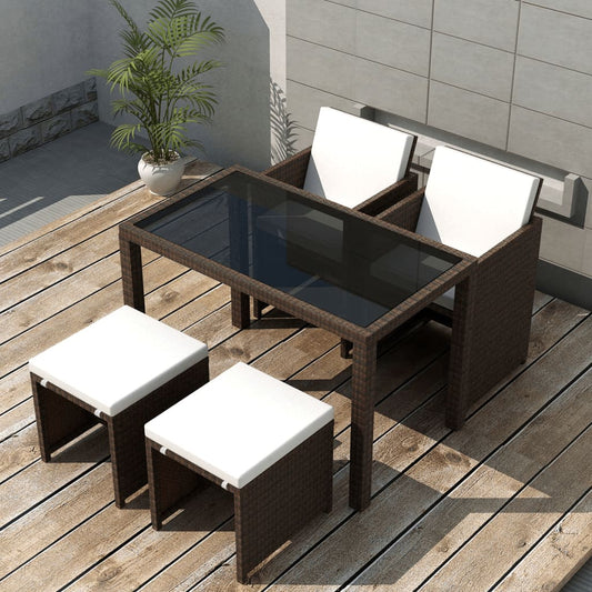 vidaXL Patio Furniture | Brown | Steel, PE Rattan, Glass, Polyester | Medium