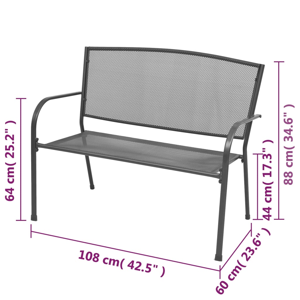 vidaXL Garden Bench | Anthracite | E-coated powder-coated steel | Medium
