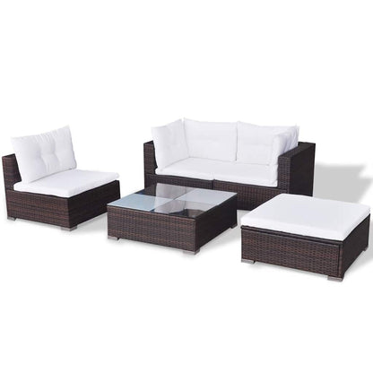 42739 vidaXL 5 Piece Garden Lounge Set with Cushions Poly Rattan Brown