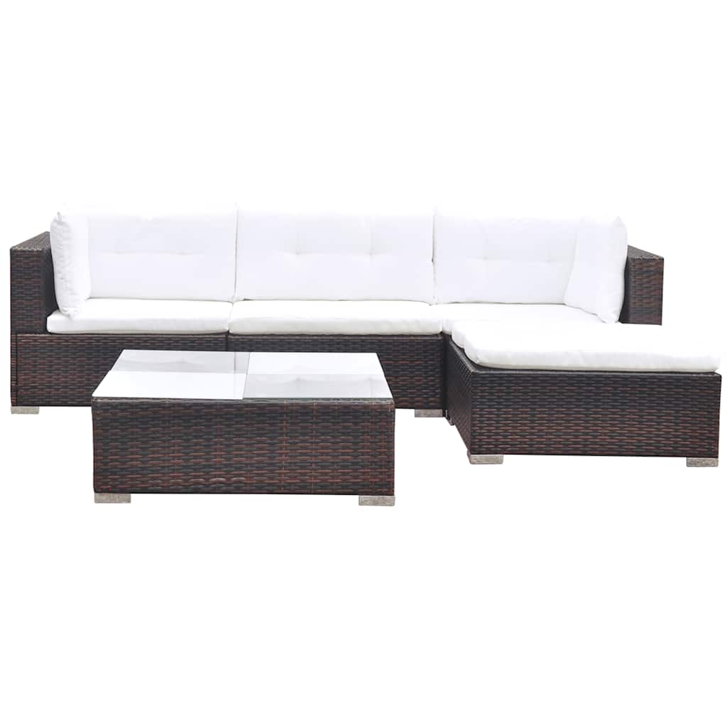 42739 vidaXL 5 Piece Garden Lounge Set with Cushions Poly Rattan Brown