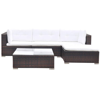 42739 vidaXL 5 Piece Garden Lounge Set with Cushions Poly Rattan Brown