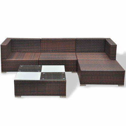 42739 vidaXL 5 Piece Garden Lounge Set with Cushions Poly Rattan Brown