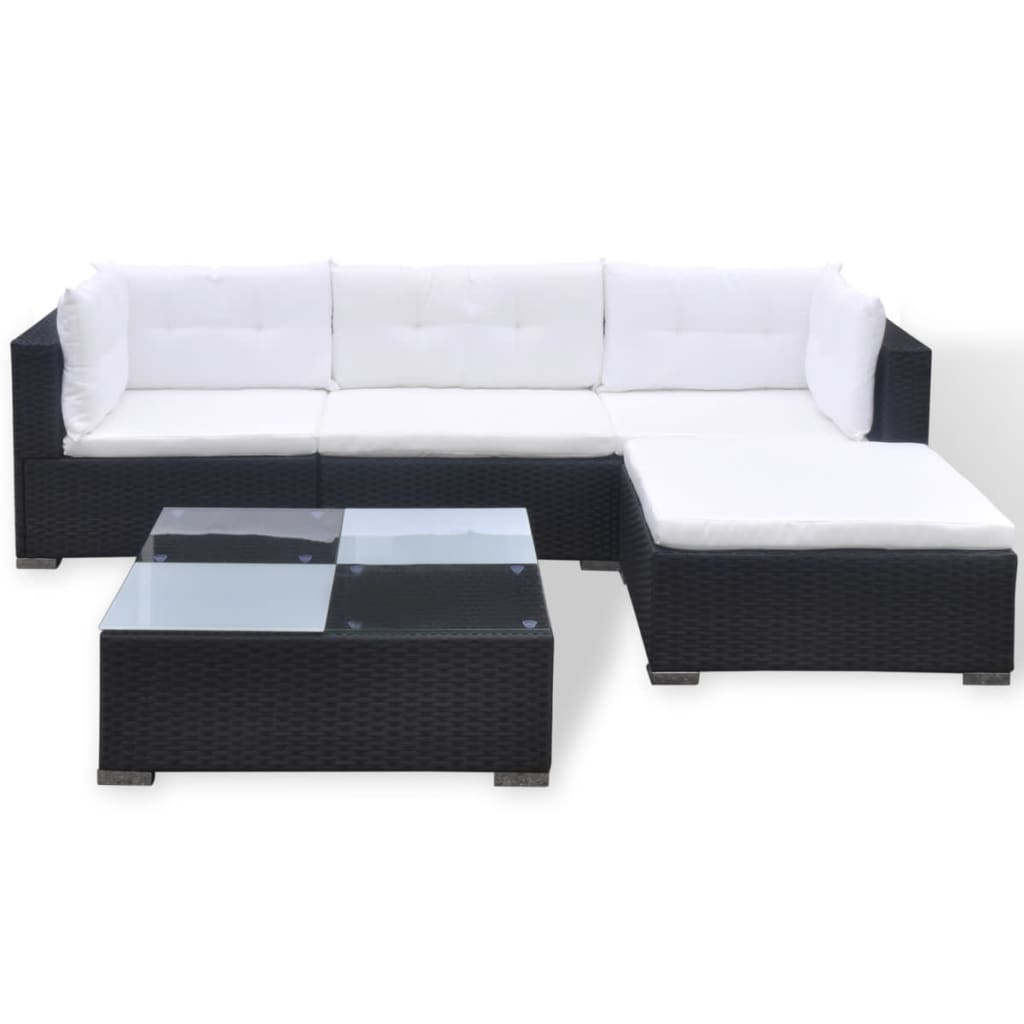 vidaXL 5 Piece Garden Lounge Set with Cushions Poly Rattan Black