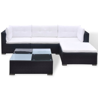 vidaXL 5 Piece Garden Lounge Set with Cushions Poly Rattan Black
