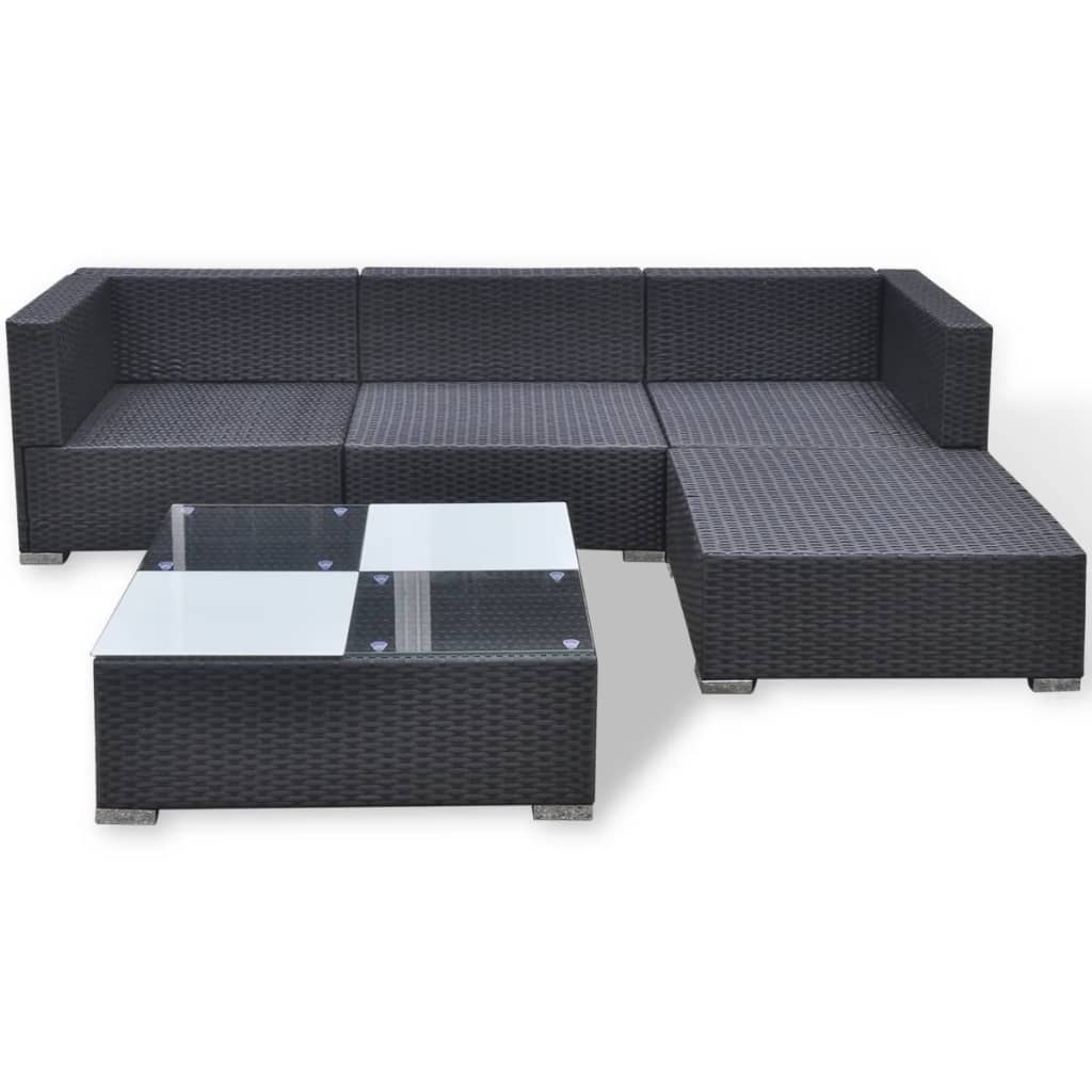 vidaXL 5 Piece Garden Lounge Set with Cushions Poly Rattan Black