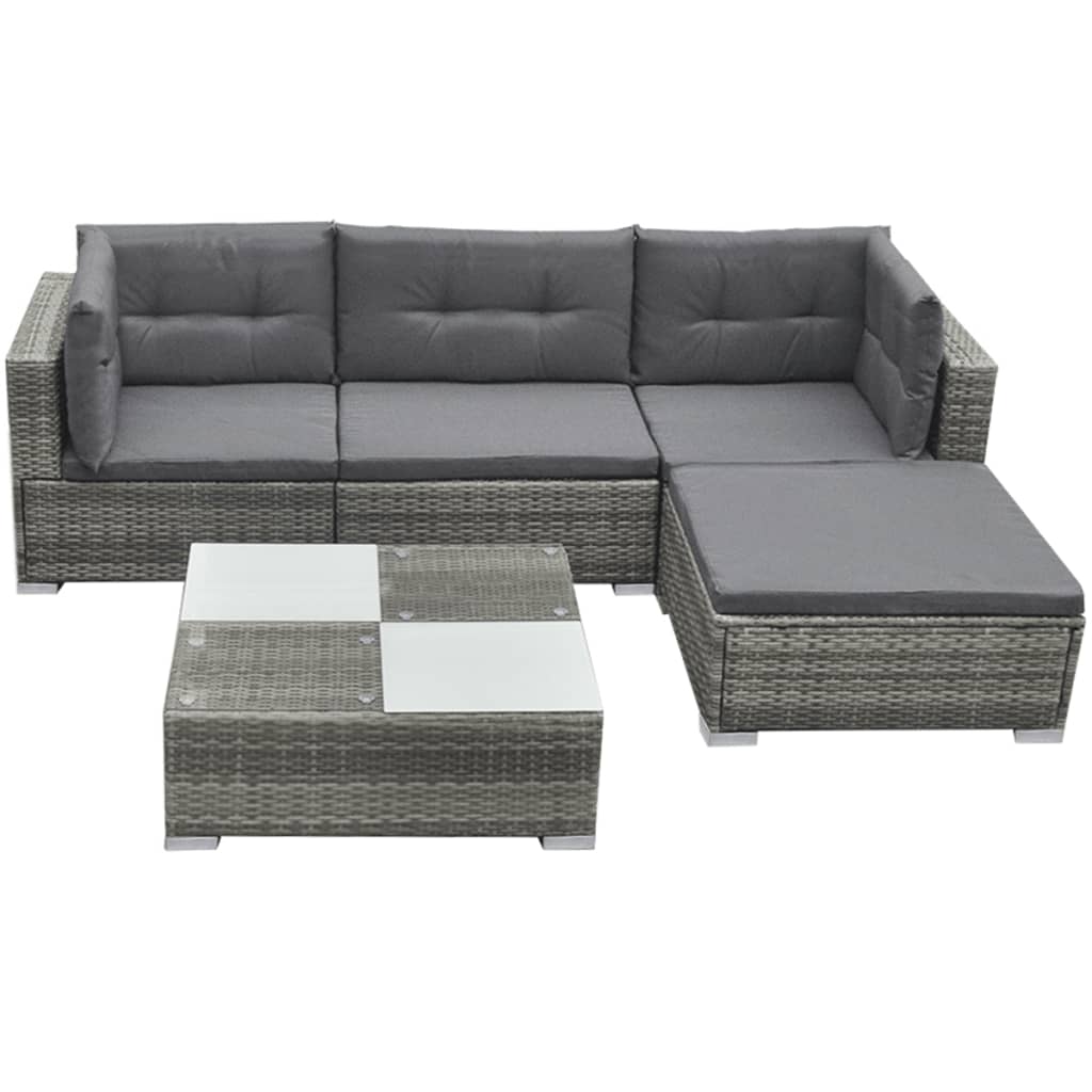 vidaXL Patio Furniture | Grey | PE rattan, powder-coated steel, glass, polyester