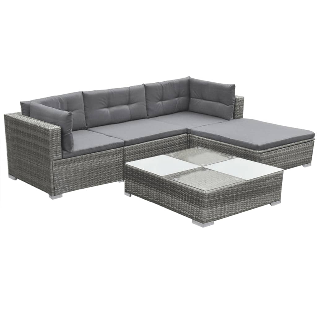 vidaXL Patio Furniture | Grey | PE rattan, powder-coated steel, glass, polyester