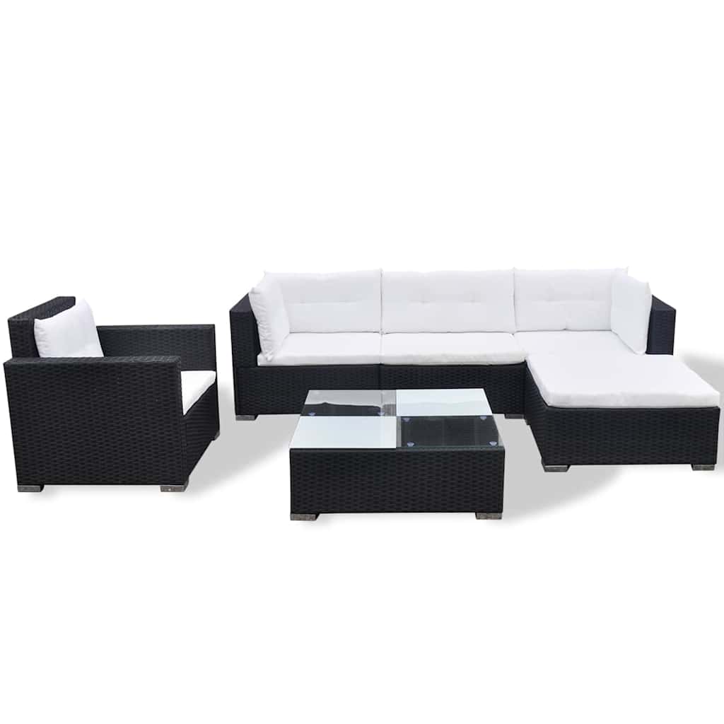 42743 vidaXL 6 Piece Garden Lounge Set with Cushions Poly Rattan Black