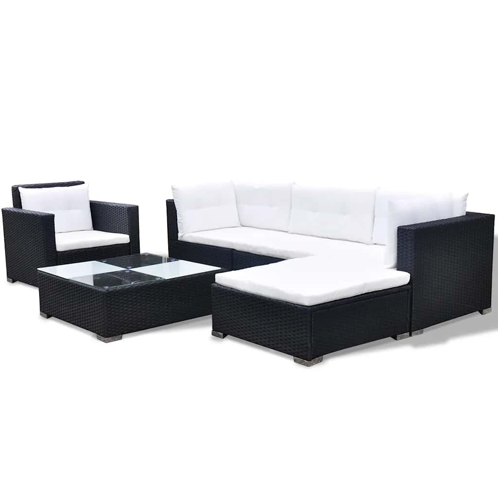 42743 vidaXL 6 Piece Garden Lounge Set with Cushions Poly Rattan Black