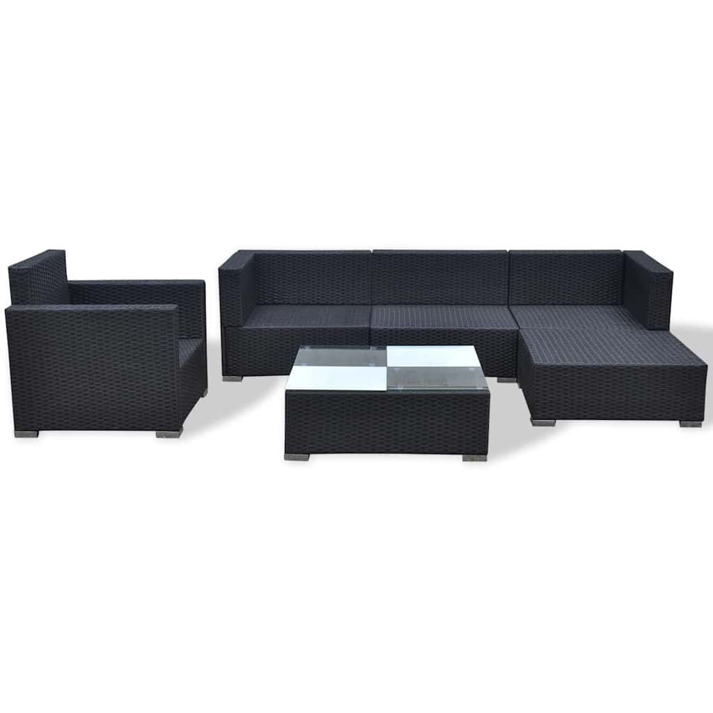 42743 vidaXL 6 Piece Garden Lounge Set with Cushions Poly Rattan Black