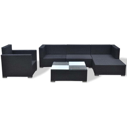 42743 vidaXL 6 Piece Garden Lounge Set with Cushions Poly Rattan Black